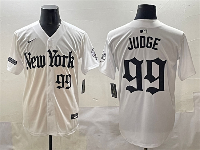 Men's New York Yankees #99 Aaron Judge White 'Gothic Legacy Edition' Vapor Premier Limited Stitched Baseball Jersey Men's New York Yankees #99 Aaron Judge White 'Gothic Legacy Edition' Vapor Premier Limited Stitched Baseball Jersey